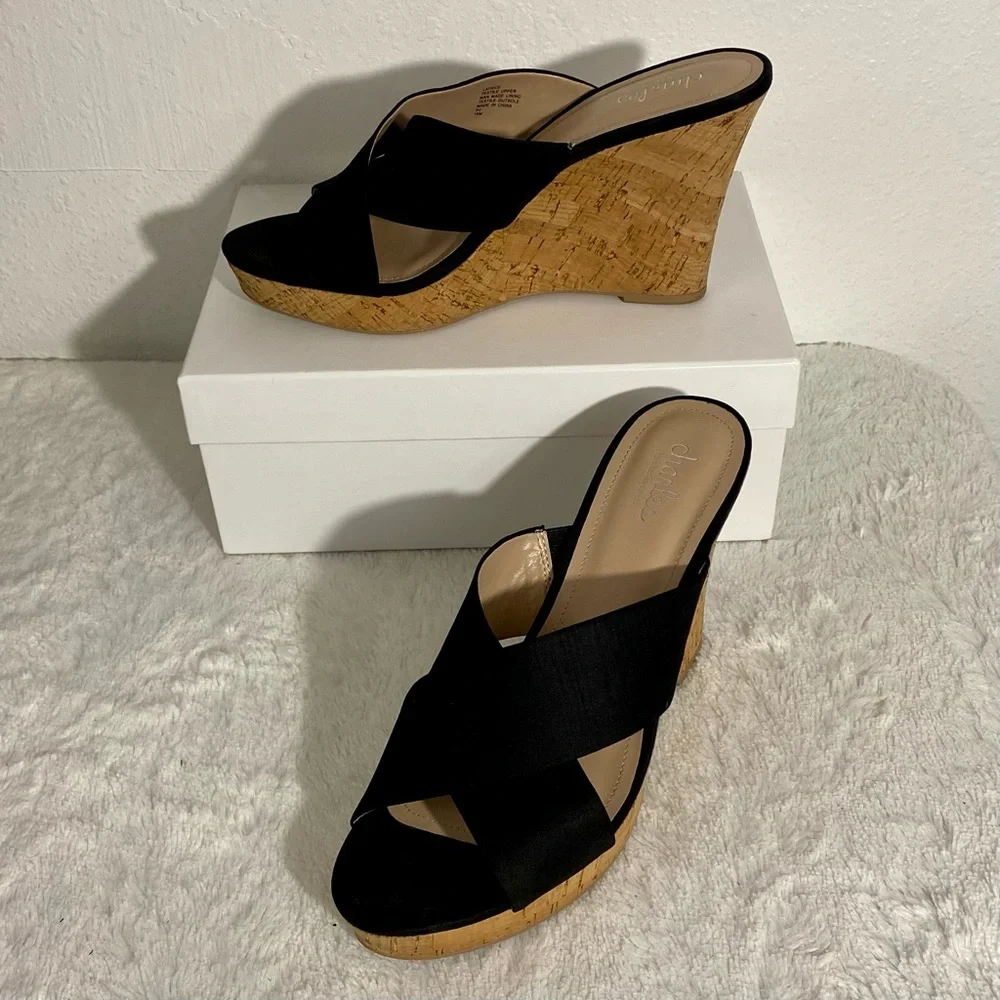 Charles by Charles David Latrice Black Cork Platform Wedge Sandals Size 10M